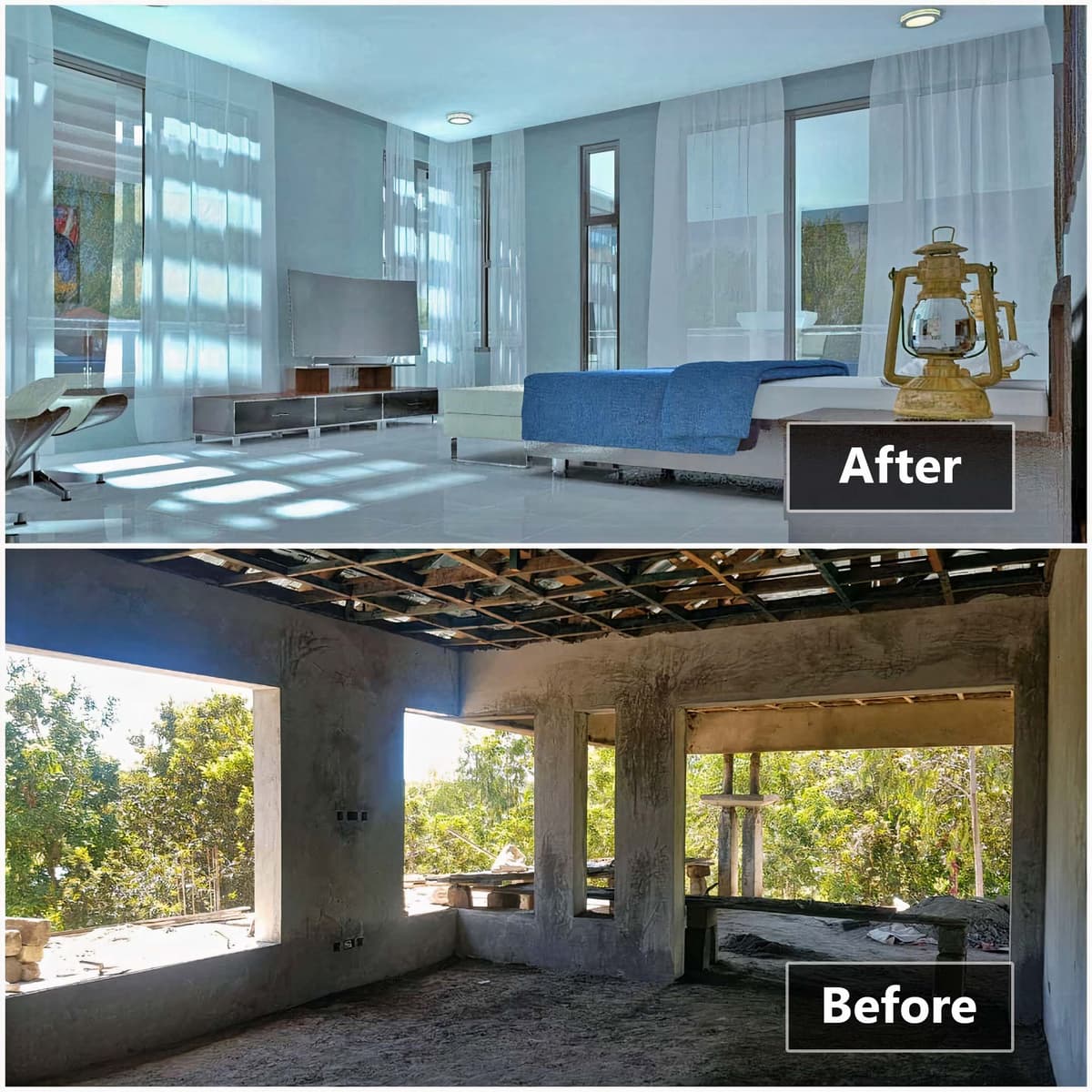 A painter finishing an interior wall.